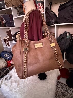 Marc New York Brown Pebbled Leather Chain-Handle Shoulder Tote